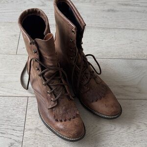 Laredo Brown Leather Fringe Boots